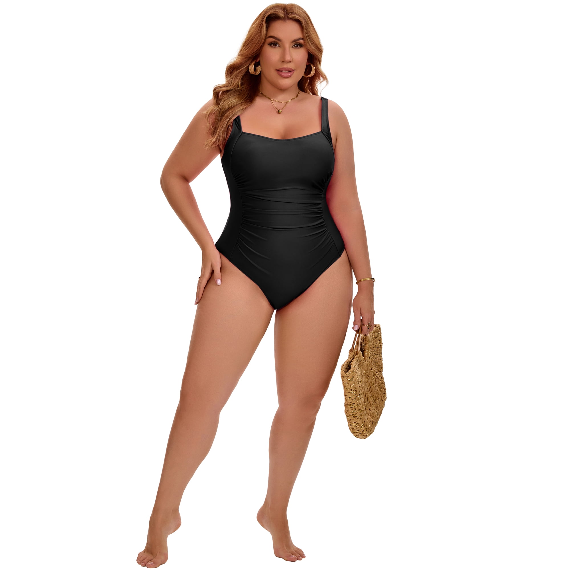 DARING DIVA Women's Plus 1 Piece Push Up Tummy Control Swimsuit 1X Black