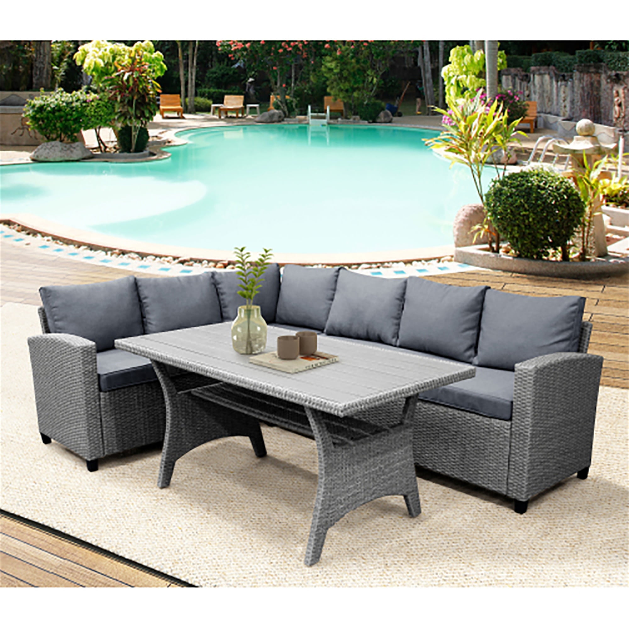 Kadyn Sectional Sofa, Patio Outdoor Furniture L Shape Sofa, Conversation Set All Weather Sectional Sofa Set with Table and Cushions, Gray Kadyn Sectional Sofa, Patio Outdoor Furniture L Shape Sofa, Conversation Set All Weather Sectional Sofa Set with Table and Cushions, Gray