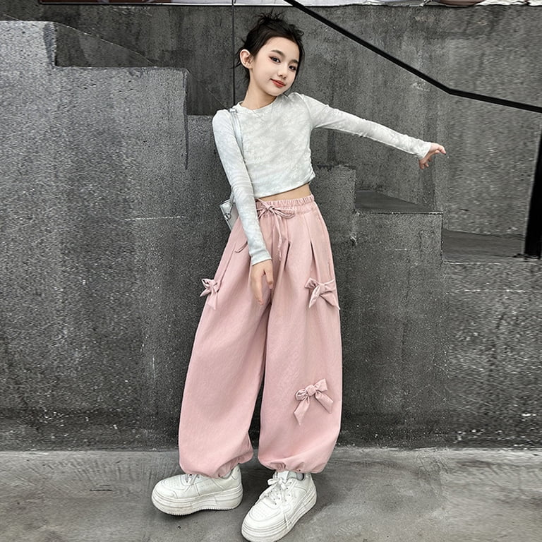Girls Pants Back To School Clothes for Girls Cute Loose Fit Bow Tie Harem Trousers Comfortable Casual Autumn Fashion for Toddler Kids Stylish and Versatile Girls Clothing