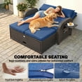 thumbnail image 5 of Outsunny Patio Rattan Daybed, Wicker Outdoor Daybed with Storage Ottoman, Loveseat Sofa with Adjustable Backrest, Side Tables, Navy Blue, 5 of 9