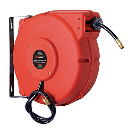 50' Air Hose Reel ReelWorks L715153A Plastic Retractable Air Compressor/Water Hose Reel with 3/8