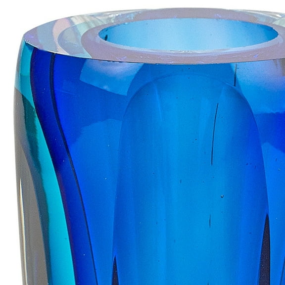 6" Mouth Blown Blue Art Glass Vase