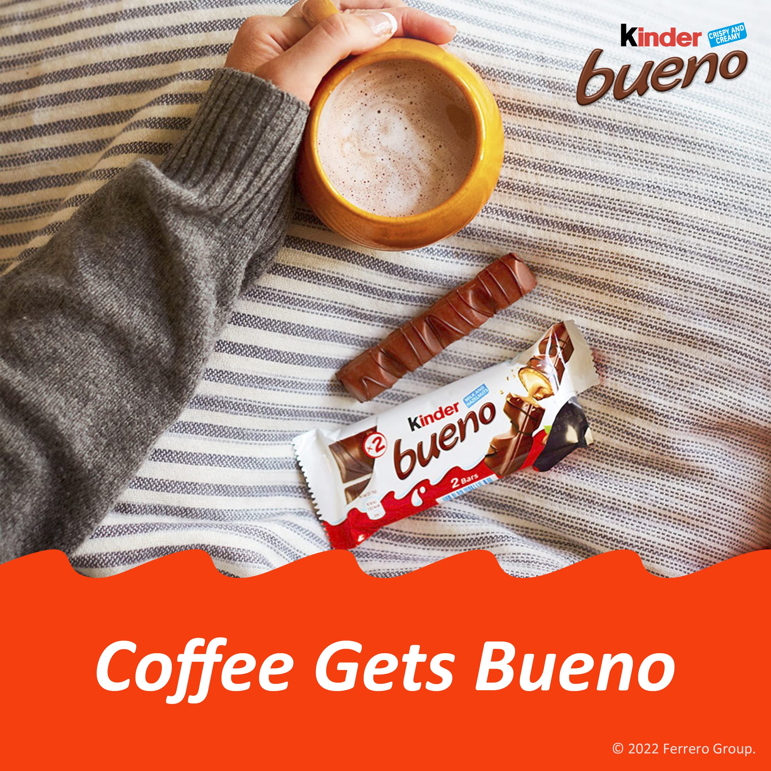 Kinder Bueno Milk Chocolate and Hazelnut Cream Candy Bar, 30 Packs, 2 Individually Wrapped Bars Per Pack
