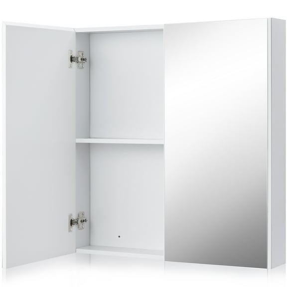 Topbuy Double Door White Storage Cabinet Wall Mounted Bathroom Mirrored Organizer w/ Shelves