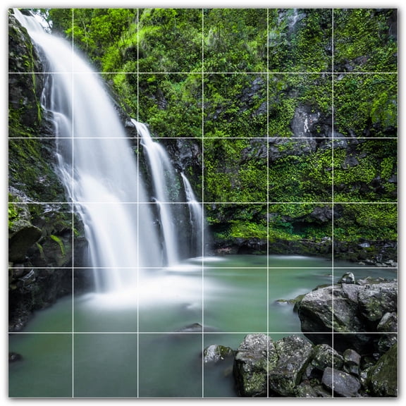 Picture-Tiles.com: Waterfalls Ceramic Tile Wall Mural WAL501102-66L. 48"W x 48"H using (36) 8" x 8" Ceramic Tiles-Satin Finish