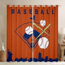 Homewish Modern Ball Sports Curtains Pack of 2 (42x84 Each) for Boys, Orange Navy Baseball Curtains Blackout, Chic Abstract Ombre Bedroom Curtains, Blackout Curtains Bedroom Decor