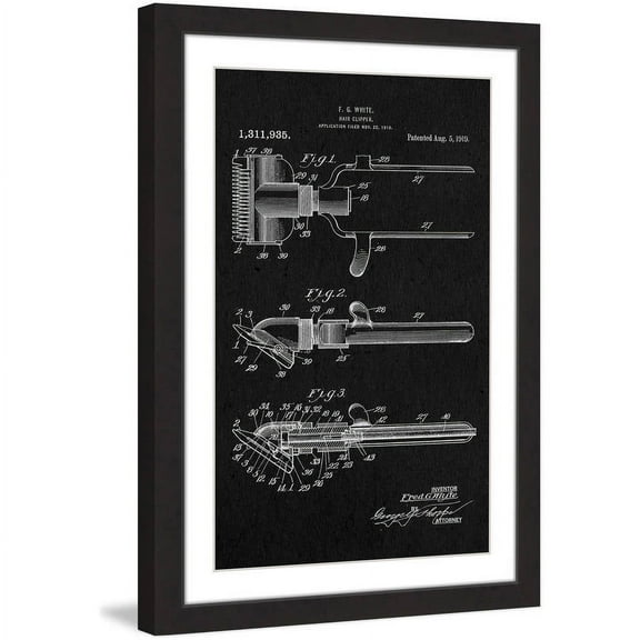 "Hair Clipper 1919 Black Paper" Framed Painting Print