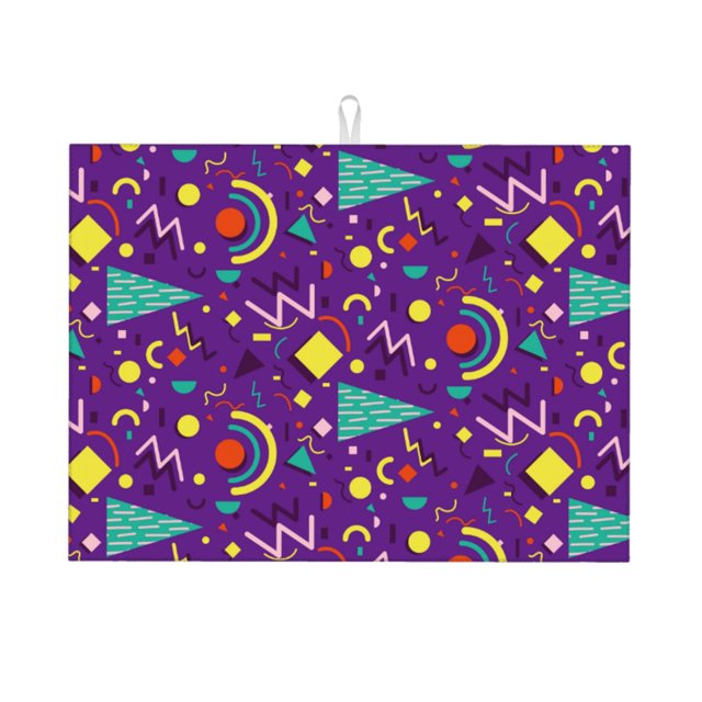 Sikiie Retro 80s Style Print Dish Drying Mat, Kitchen Counter Mat, Self Drying Mat for Kitchen Counter Dish Drying Pad ,for Dishes, Pots and Pans