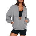 thumbnail image 2 of Mohiass Zip Up Sweatshirts for Women No Hood Fall Casual Bomber Jacket Fleece Athletic Sweat Jackets with Pockets Gray S, 2 of 8