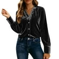 thumbnail image 5 of Lenpel Velvet Tops for Women Loose Vintage Long Sleeve V Neck Pleated Button down Shirts Dressy Casual Velour Blouses(Black,X-Large), 5 of 7