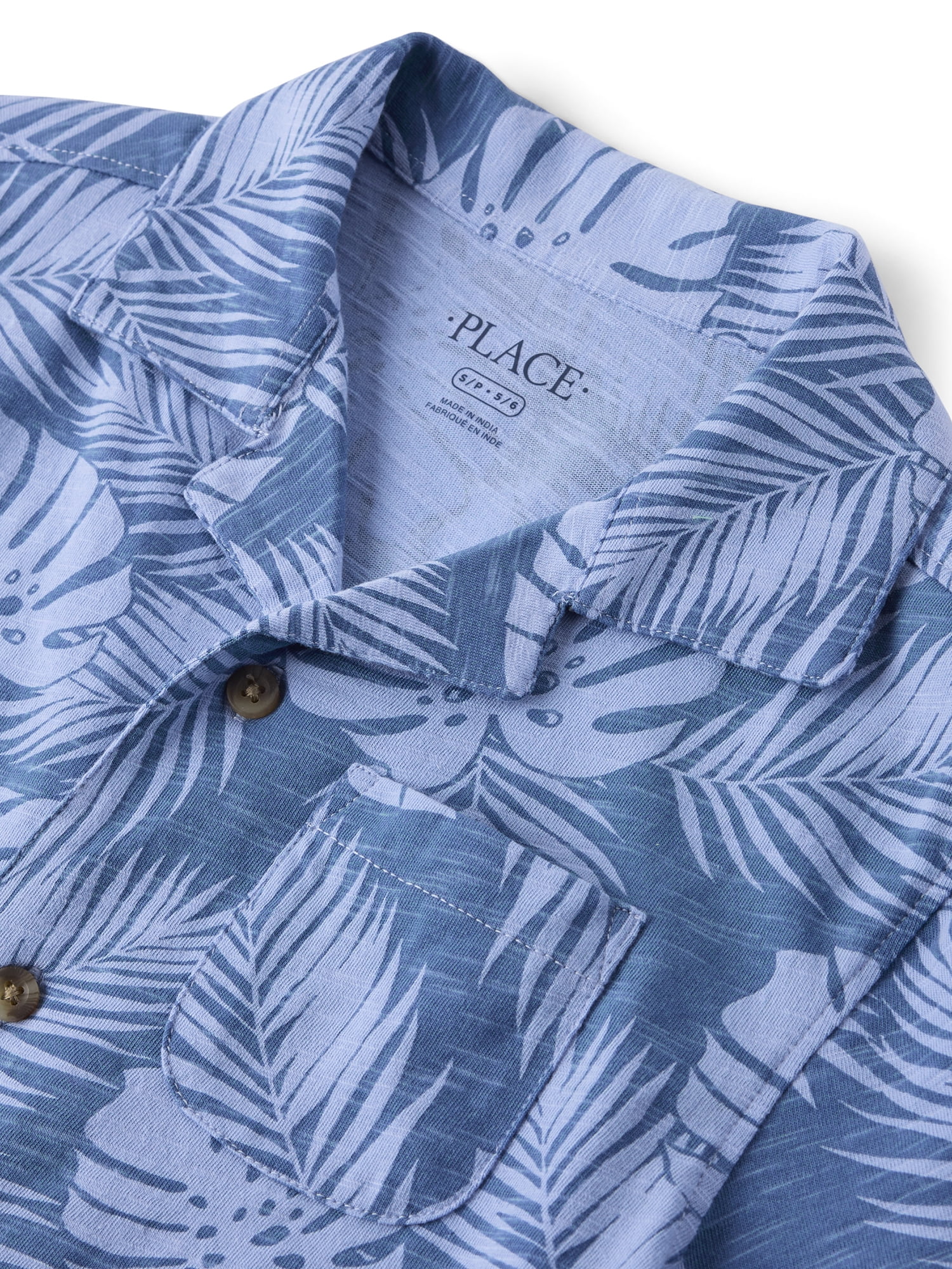 The Children's Place Boys Short Sleeve Tropical Leaf Knit Button Up Shirt, Sizes XS-XXL