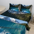 thumbnail image 2 of Ambesonne Winter Fitted & Top Sheet Set with Shams, Snowy Frozen Mountain, Blue White Green, 2 of 8