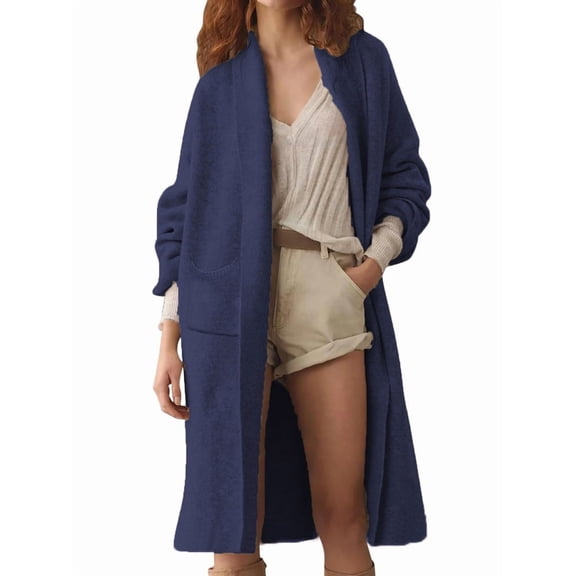 Women'S Long Cardigan Sweaters Chunky Open Front Oversized Slouchy Knit Fall Trendy Coatigan Jackets Navy Blue XXXL