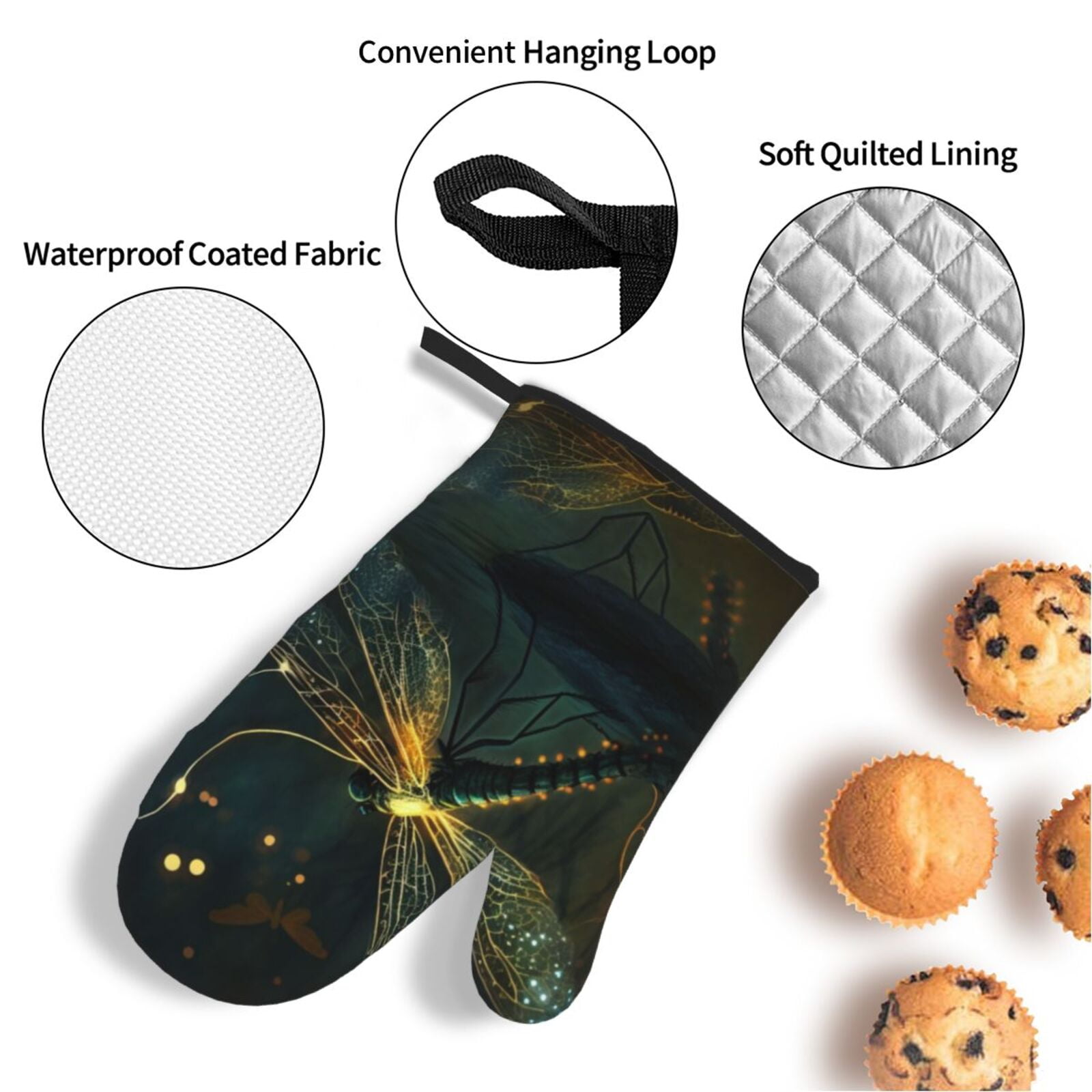 Dragonfly Dance Fireflies Art 4Pcs Oven Mitts and Pot Holders Sets Oven Kitchen Gloves Hot Pads for Cooking BBQ Baking Grilling