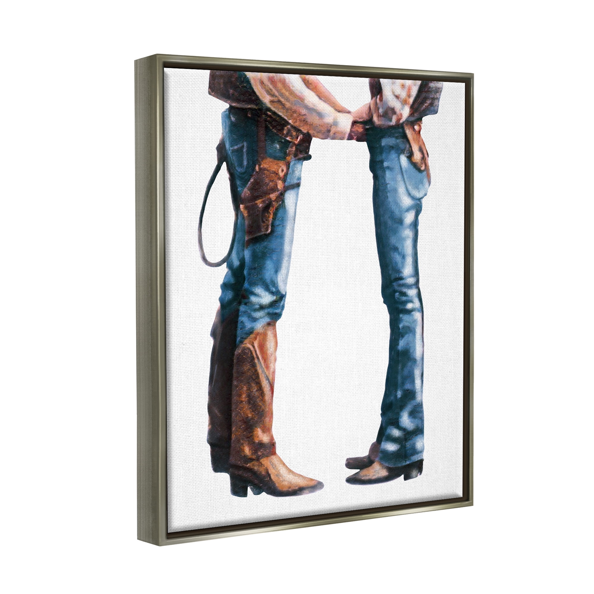 Stupell Industries Country Cowboy & Cowgirl Abstract Painting Gray Floater Framed Canvas Art Print Wall Art, 17 x 21