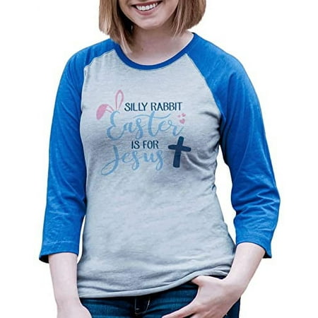 7 ate 9 Apparel Women s Happy Easter Shirts – Funny Silly Rabbit Blue Shirt Large
