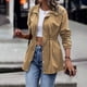 thumbnail image 3 of Gibobby chaquetas de invierno largas Chaqueta con cremallera de color liso para mujer: Gabardina a de viento de longitud media y estilo elegante (Caqui, L), 3 of 5