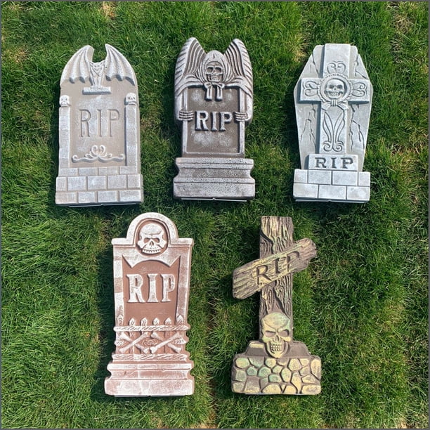 Decoraciones de Halloween 5 piezas de espuma de Halloween RIP lápidas de miedo cruz calavera muerte fantasma cementerio lápidas para Halloween Props decoraciones casa encantada Zombie fiesta suministr Abanopi Decoraciones de Halloween