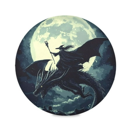 

WOBOGO Witch and Black Dragon Round Placemats Set of 1 Heat Resistant Washable Kitchen Table Decorations 15.4in