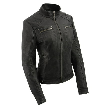 Milwaukee Leather SFL2801 Women s Racer Black Stand Up Collar Motorcycle Fashion Leather Jacket X-Large