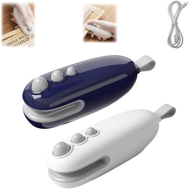 Mini Bag Sealer, 2 in 1 Type-C Rechargeable Heat Sealer & Cutter, 2 In 1 Bag Sealer Handheld Clips Portable Handheld Vacuum Food Storage Sealer (MIX-2PCS)