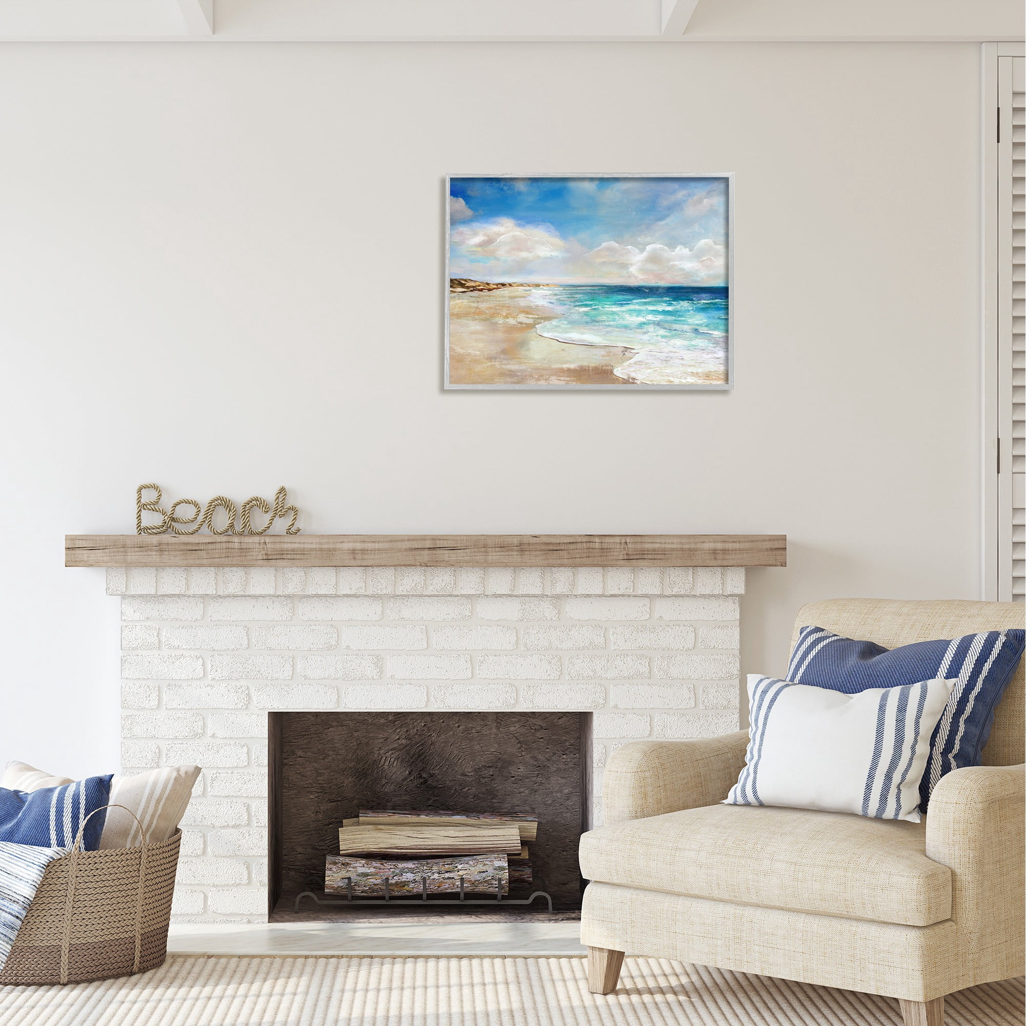 Stupell Industries Abstract Beach Shore Scene Nature Painting Gray Framed Art Print Wall Art, 30 x 24