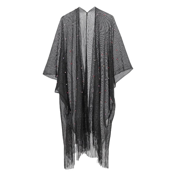 ZPAQI Womens Kimono Cardigan Loose Beach Wear Tassel-Beach Swimsuit Bikini Cover Up