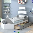 thumbnail image 2 of Twin Size Platform Bed, Solid Wood Modern Boat-Shaped Storage Bed Frame with Two Drawers, Playhouse Twin Bed Frame for Kids, Boys, Girls, Bedroom, No Box Spring Needed, Gray, 2 of 8