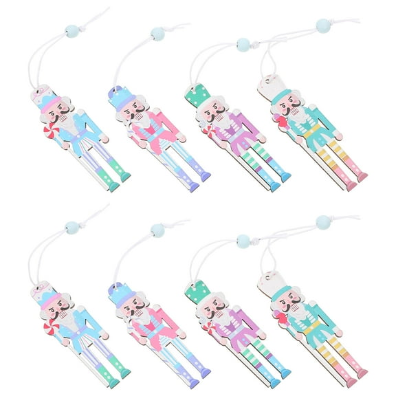 8pcs Small Nutcracker Christmas Ornaments Wooden Hanging Decorations Xmas Tree Bright Colors Classic Holiday Decor