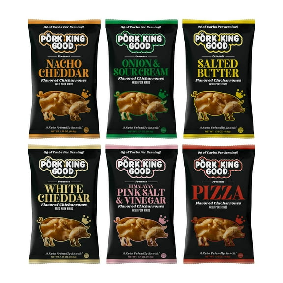 Pork King Good Pork Rinds MDA05 Variety 6 Pack (Chicharrones) Keto Snacks