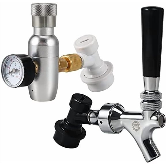 Beer Keg Tap CO2 ChargerBrand Ball Lock Beer Faucet Mini Gas regulaor Kit include Beer Faucet Keg Charger Ball Lock MFL Quick Disconnects Set for Home Brewing Mini Keg Corny Cornelius Keg
