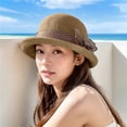 thumbnail image 5 of Helii Crochet Bucket Hat for Women Handmade Paper Straw Sun Hat Packable Bowler Hat Roll Brim Vintage Church Fascinator Wedding Tea Party Summer Cap Khaki,One Size, 5 of 5