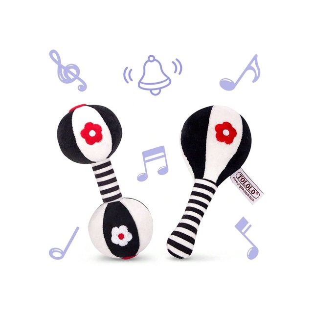 2pcs Black & White Soft Baby Rattle, High Contrast Pp Sand Ball & Dumbbell Shape, 0-3 Months Newborn Toy, 0-6 Months Baby Toy, 0 3 6 12 Months Baby To