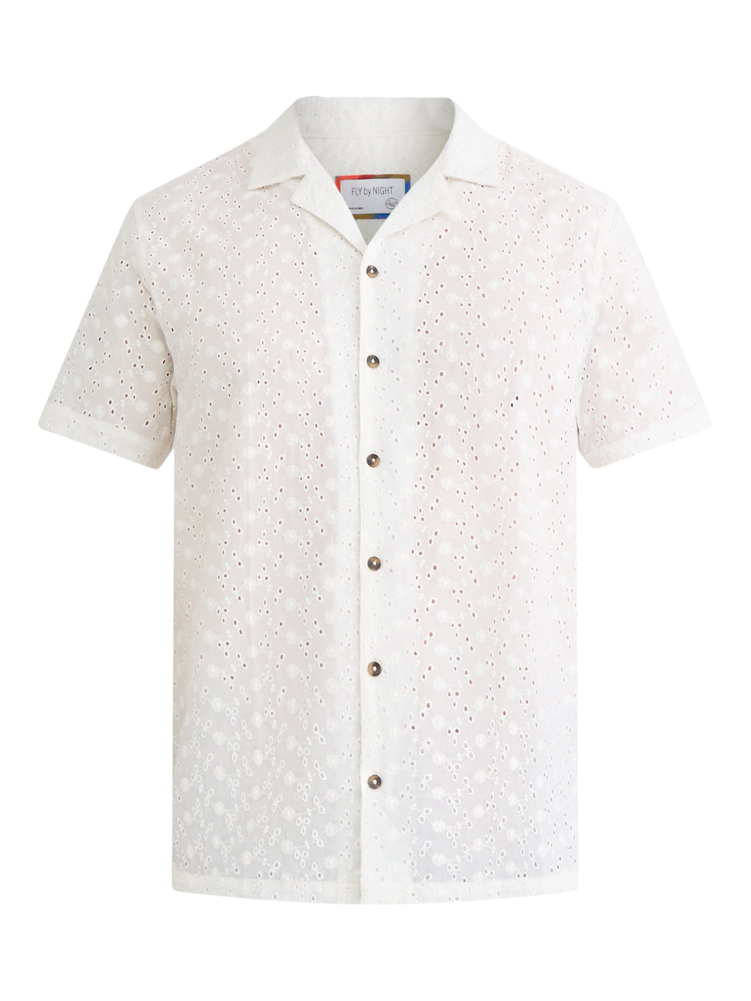 Fly By Night Men’s and Big Men’s Embroidered Cotton Eyelet Button Up Shirt with Short Sleeves, Sizes S-3XL