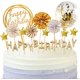 thumbnail image 3 of Juego de velas de cumpleaños, estrellas y abanicos, adornos para cupcakes, adornos para tartas de cumpleaños para celebración de fiesta de cumpleaños (dorado), 3 of 4