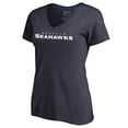 thumbnail image 2 of Women's Navy Seattle Seahawks Wordmark V-Neck T-Shirt, 2 of 3