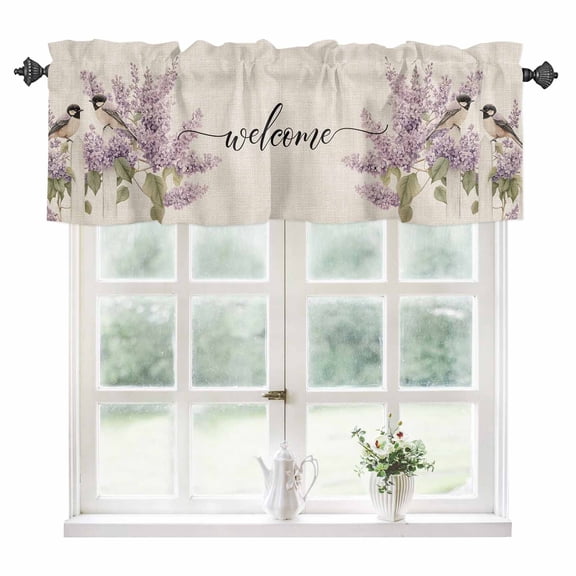 Lavender Bird Kitchen Valances for Windows 60x18 Inch Kitchen Curtains Valances Rod Pocket Country Purple Garden Flowers Spring Bathroom Window Valances for Window Treatment Decor