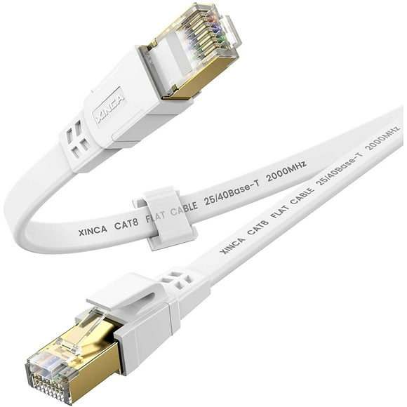 Cat 8 Ethernet Cable 25FT, High Speed Flat Network Cable Shielded with Gold Plated RJ45 Connector, 26AWG Lastest 40Gbps