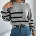 thumbnail image 3 of Fesfesfes Women's Fall Winter Blouses Comfy Knitted Striped Long Sleeve Crew Neck Pullover Tops Fashion Loose Contrast Color Sweater(Gray#5,S), 3 of 7