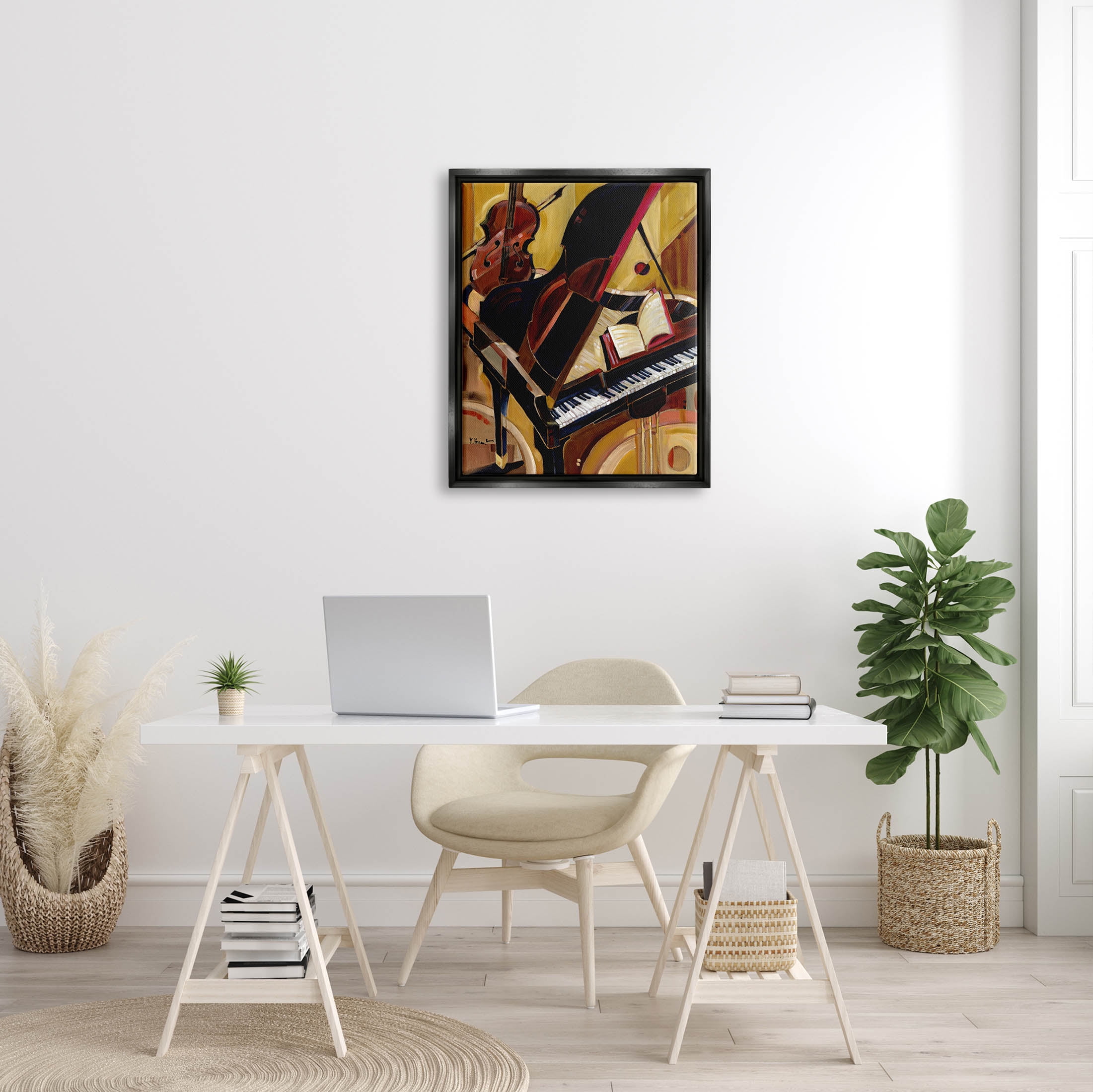 Stupell Industries Musical Instruments Modern Piano Painting Jet Black Floating Framed Canvas Print Wall Art, Design by Paul Brent
