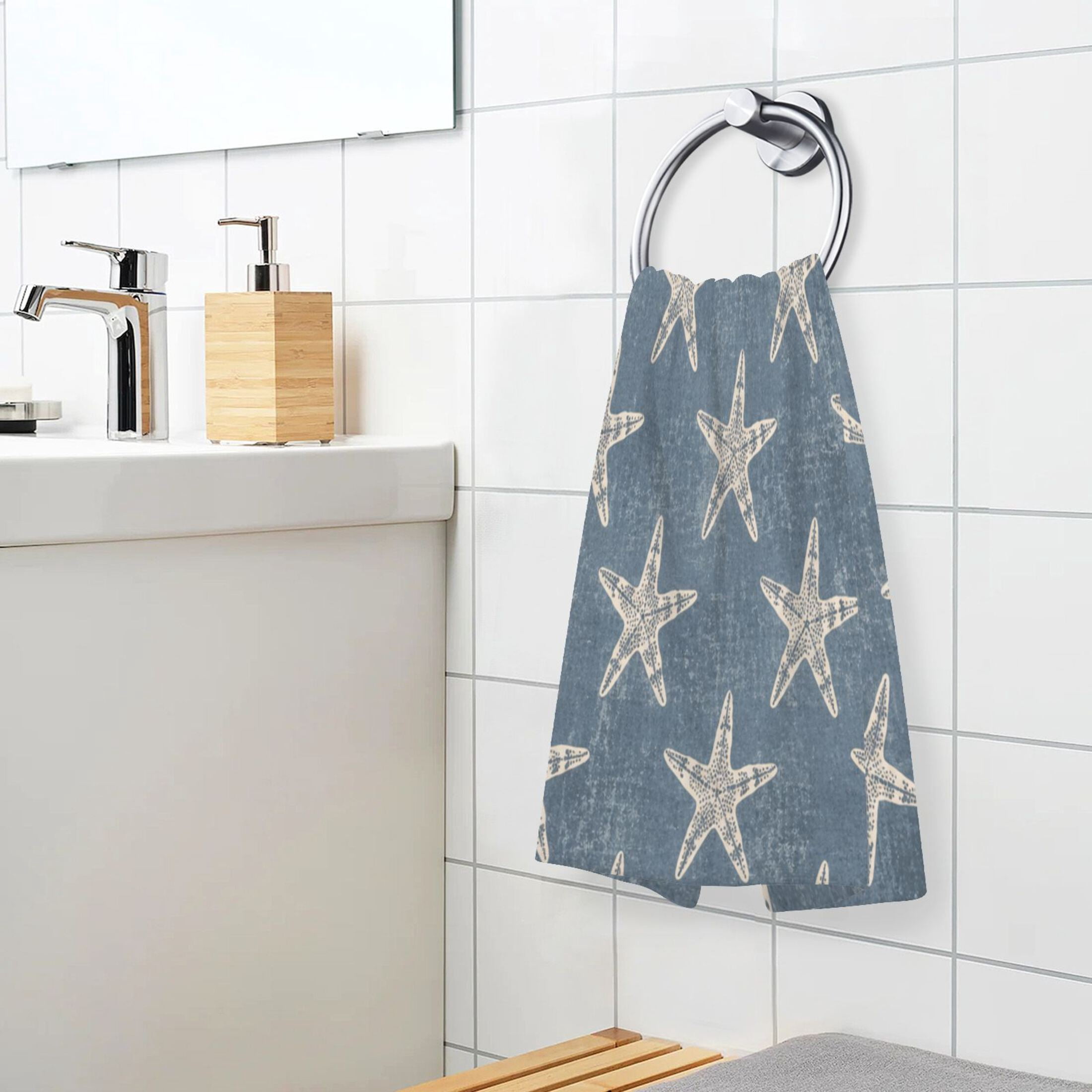 2 Pack 100% Cotton Towels Soft Absorbent Towel Set for Bathroom Beach Sports 16x28in Retro Coastal Starfish Design