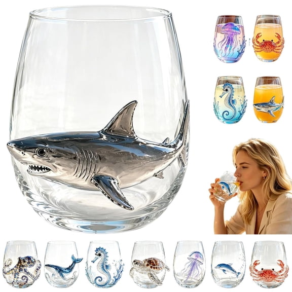 Artisanal Blue Ringed Octopus Glassware, Artistic 3D Octopuses Stemless Wine Glasses, Handcrafted Marine Animal Bar Glass, Coastal Home Decor Gift for Ocean Lovers