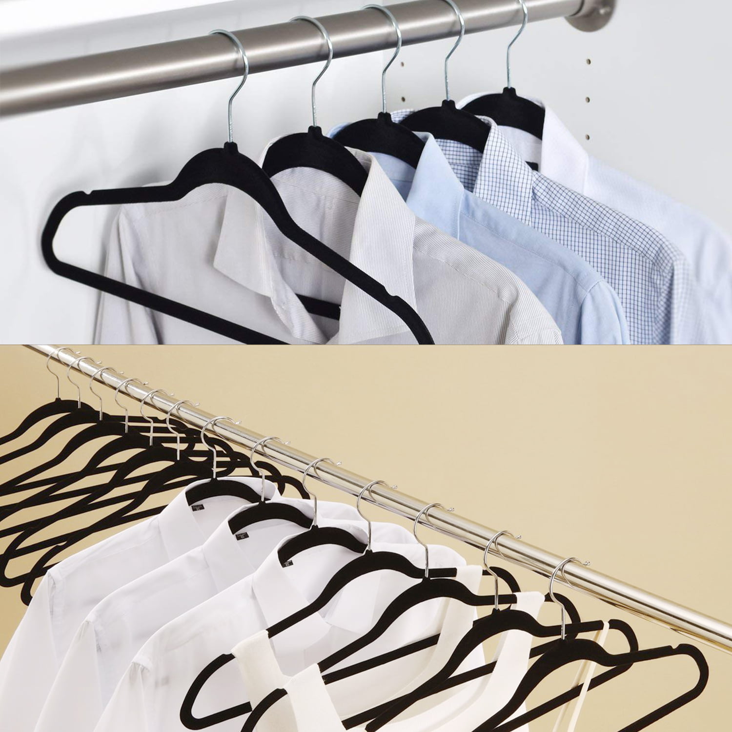 30 Pack Black - Non Slip & Space-Saving Clothes Hangers with 6 Finger Clips & Tie Rack Excellent for Men and Women Premium Velvet Hangers/Suit Hangers Heavy Duty 