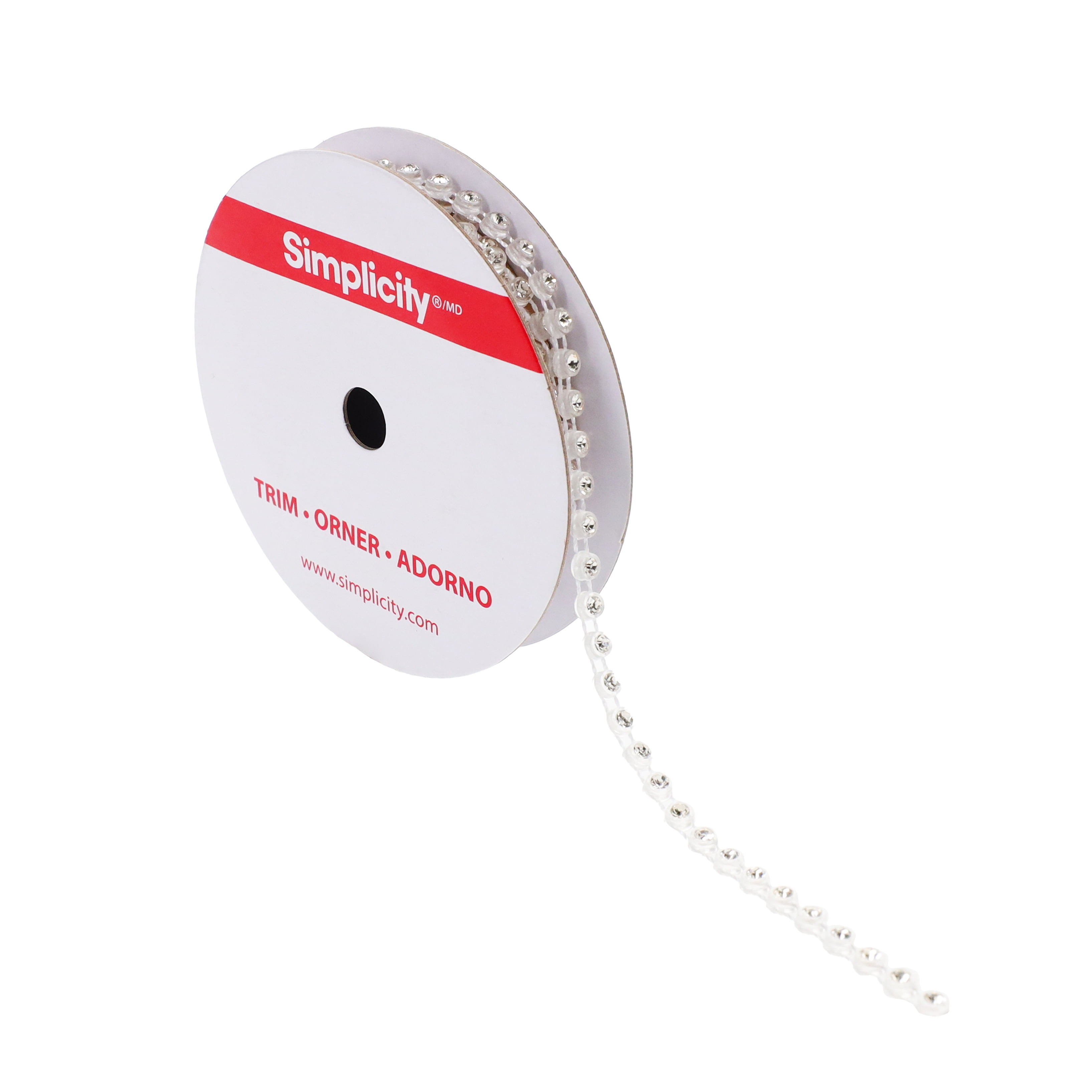 Simplicity Trim, White 1/8 inch Clear Rhinestone Strand Trim Great for Apparel, Home Decorating, and Crafts, 1 Yard, 1 Each