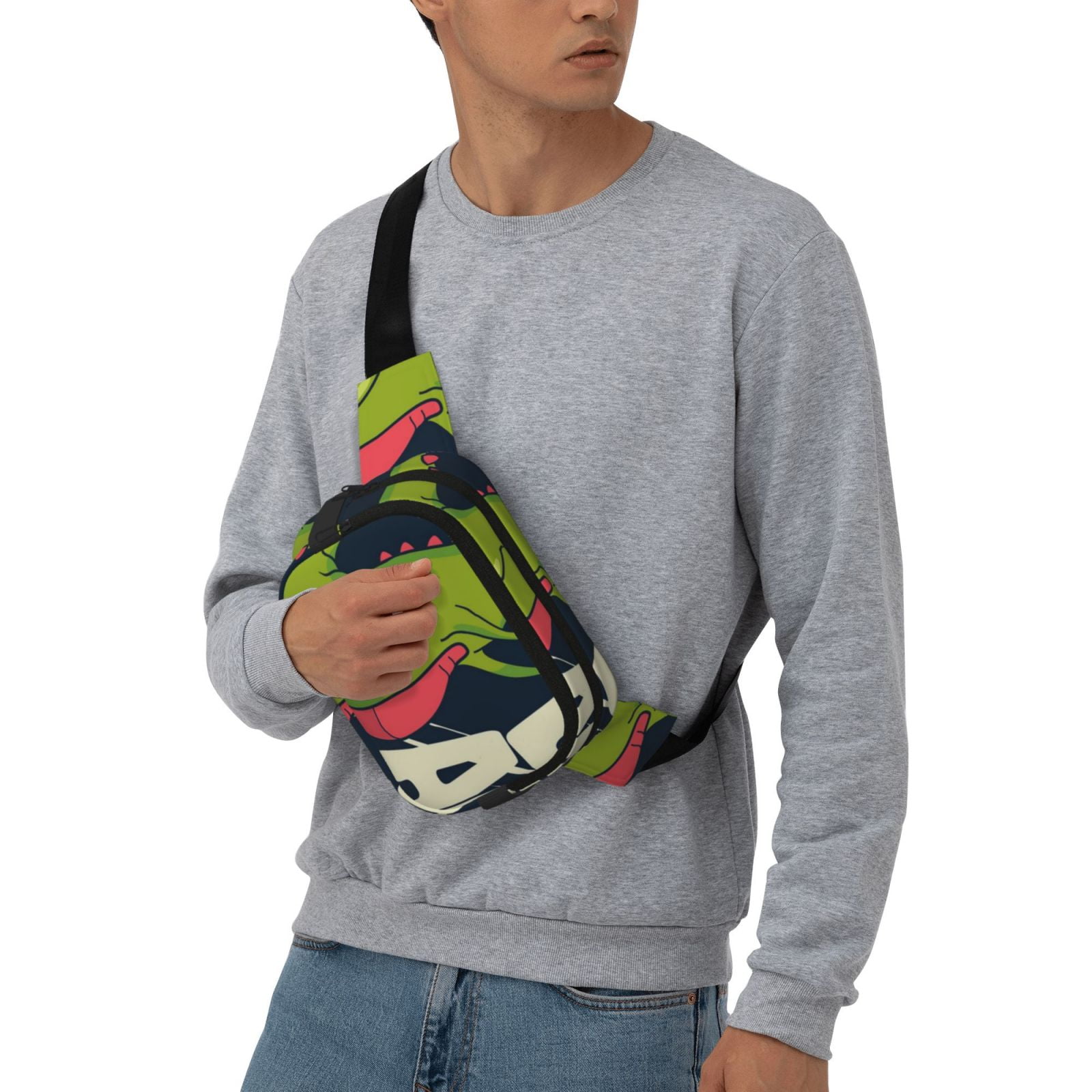 Picia Dinosaur Basketball Player Print Square Double-Layer Waist Bag Mini Adjustable Waist Belt Bag Exercise Running Travel Hiking