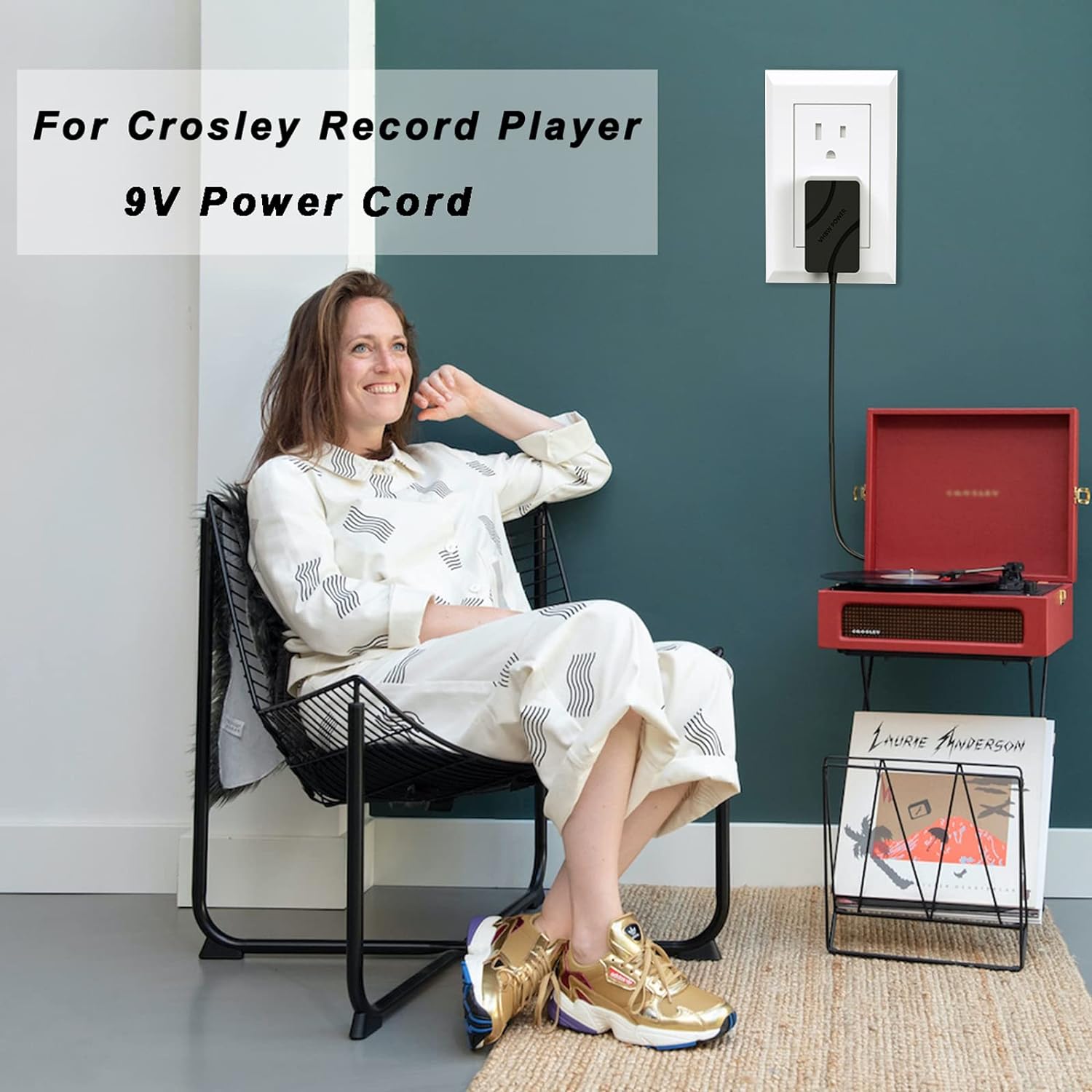for Crosley Record Player Power Cord, 9V Adapter for Crosley Cruiser Portable Turntable Record Player CR8005A CR221CR8005C I II III Series 5.9FT Cord