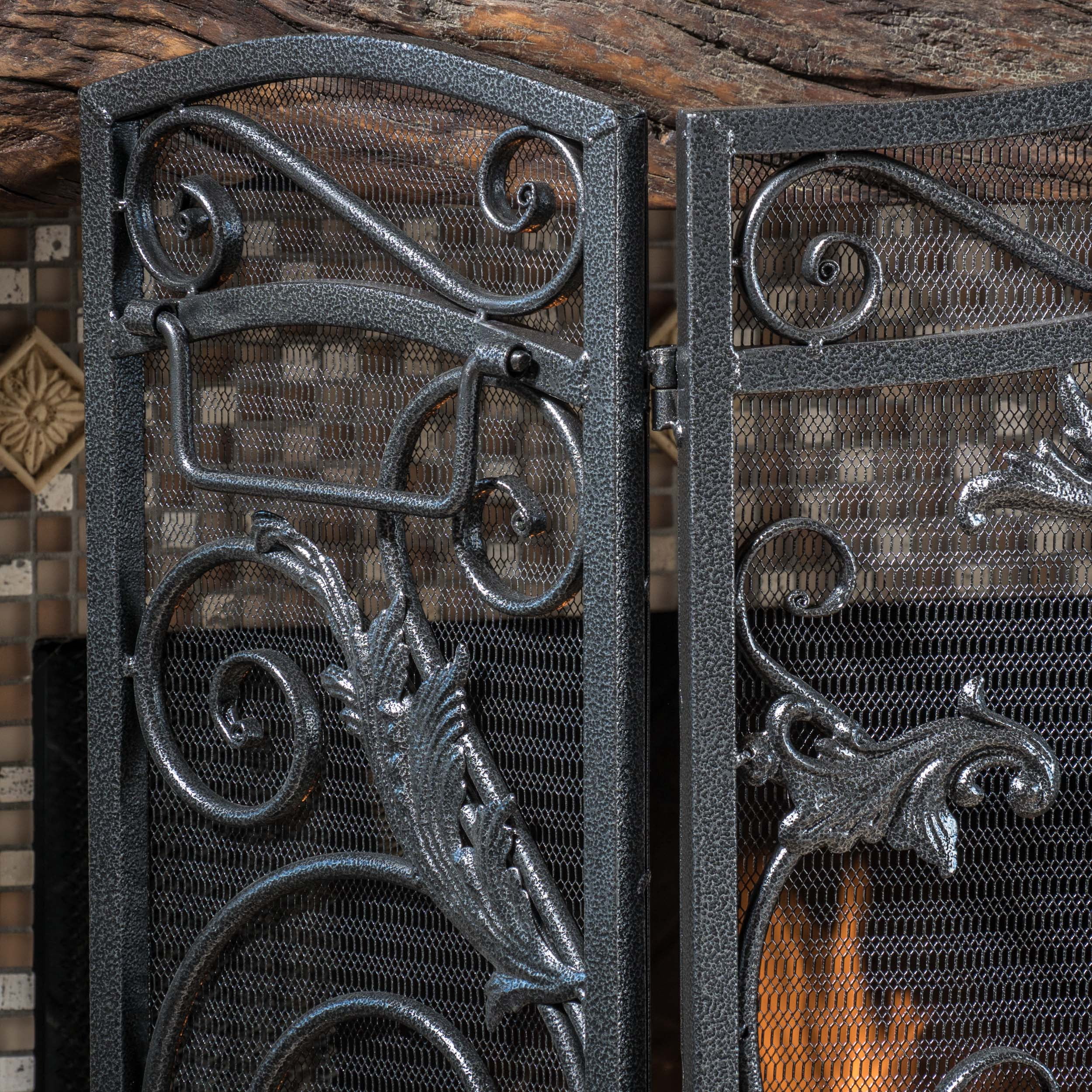 Noble House Waterbury Fireplace Screen,Silver