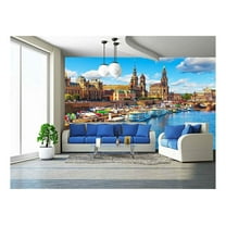 wall26 - Scenic Summer View of The Old Town Architecture with Elbe River - Removable Wall Mural | Self-Adhesive Large Wallpaper - 66x96 inches
