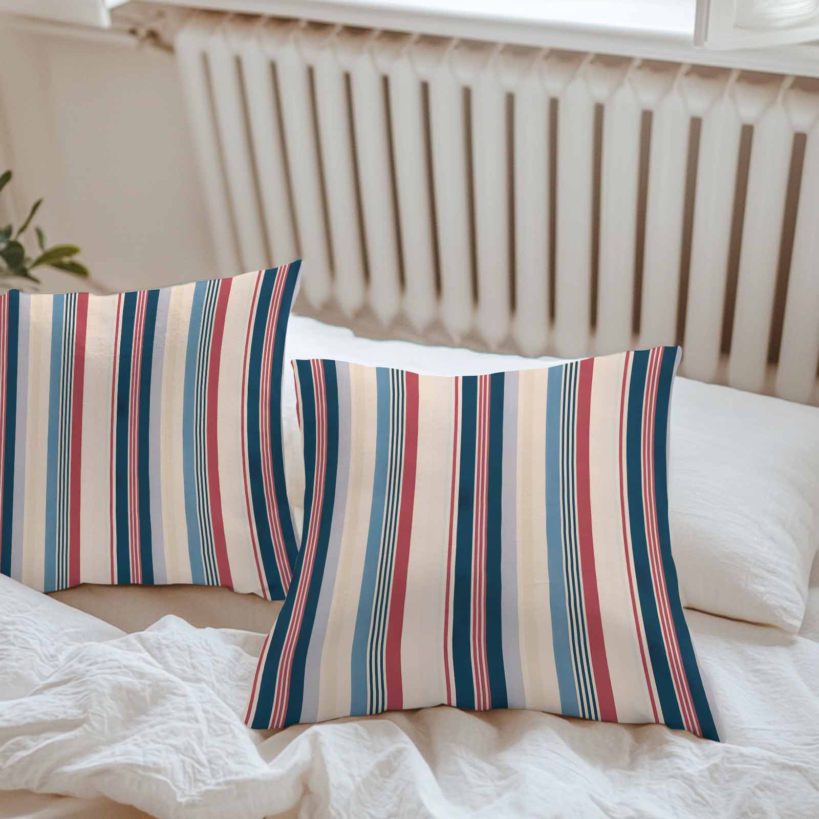 Vintage Stripes Outdoor Pillow Covers Set of 2 Navy Red Blue Striped Retro Lines Waterproof Throw Pillow Case Decorative Square Cushion Cover for Patio Couch Garden Balcony, 26"x26"