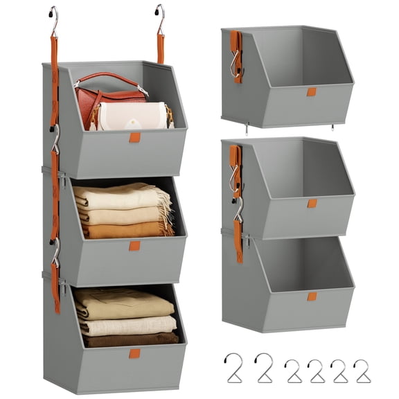 DIMJ Collapsible Home Storage Bins with Lids - Set of 4 Fabric Storage Boxes Dark Gray